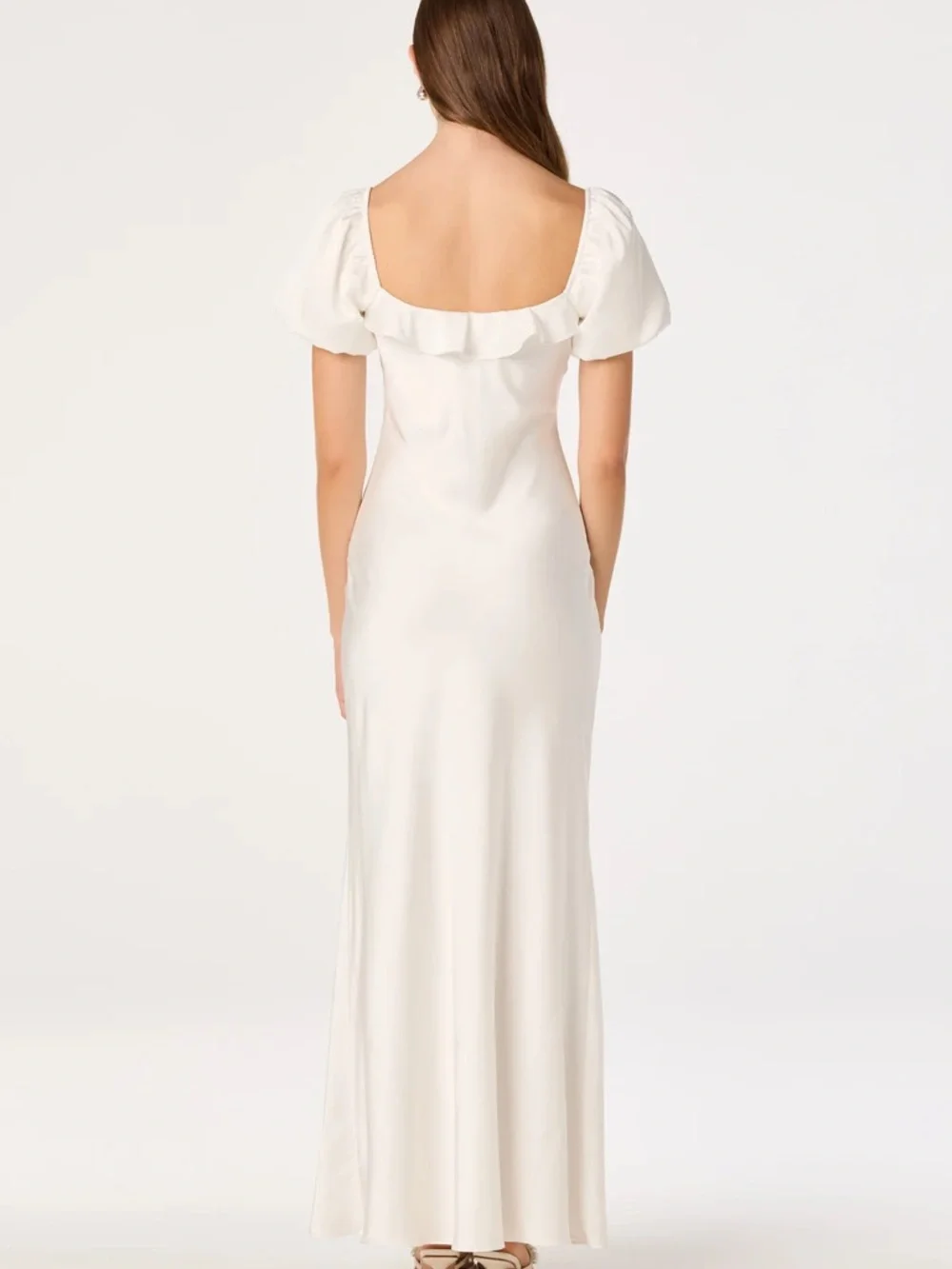 Astr White Puff-Sleeve Midi Dress with Rosette - Picture 2 of 2